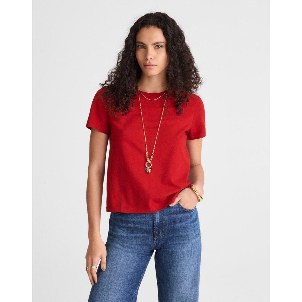 Madewell XL Perfect Crewneck Tee in Allday Jersey Ruby Short Sleeve NWT